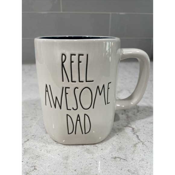REEL AWESOME DAD Rae Dunn Mug 19oz FISHING LURE Sports Father Papa Pop Daddy Fly - Picture 1 of 5